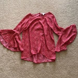 Pink polkadot slit back shirt